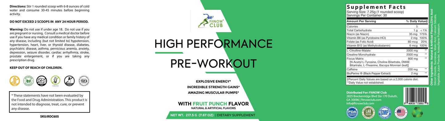 Top-Performing Pre-Workout Supplement (Fruit Punch) to Boost Energy and Maximize Muscle Growth