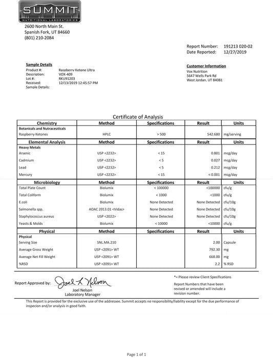 Raspberry Ketones Ultra Blend-1 Pack (60 Count)