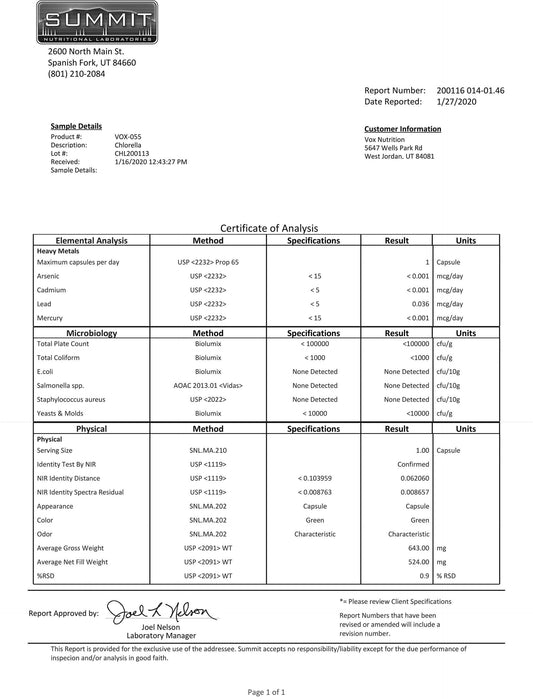 Chlorella Supplement - Single Pack (60 Count)