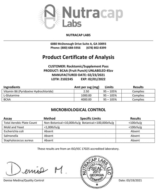 BCAA L-Glutamine Supplement (Fruit Punch Flavor)
